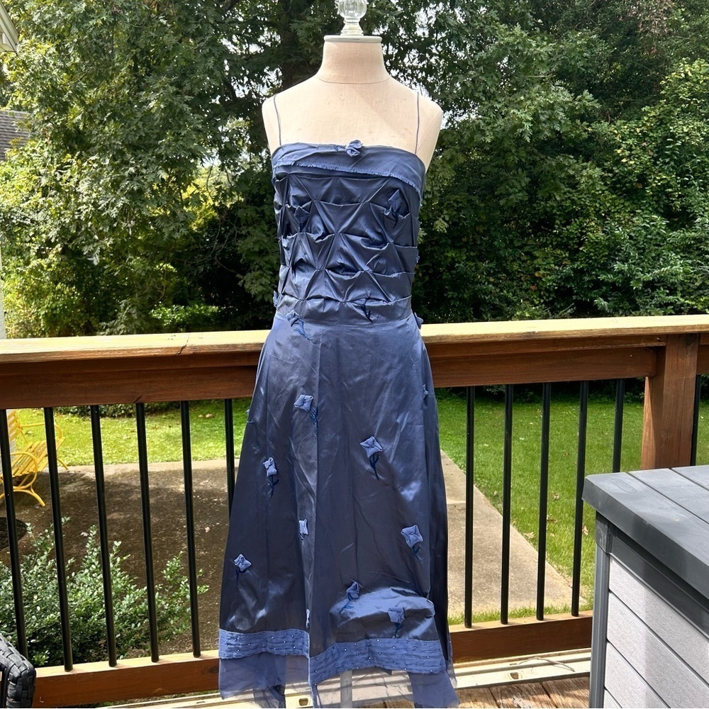NWT Lela Rose Blue Floral Appliqué beaded pickups formal dress